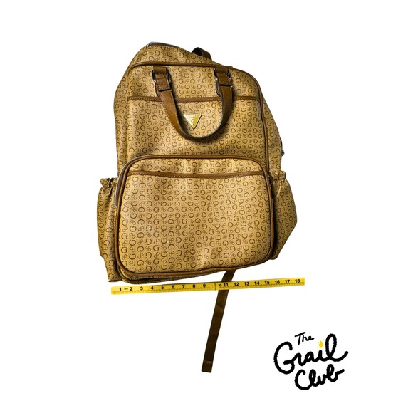 Guess Monogram Logo Backpack Tan Brown G Print Front Pocket Travel Bag Some Wear main image 4